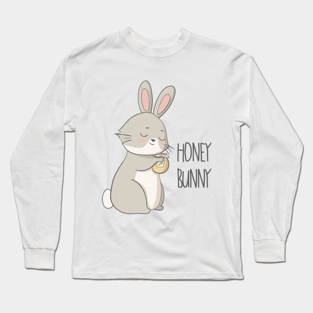 Honey Bunny Cute Rabbit Design Long Sleeve T-Shirt by Dreamy Panda Designs